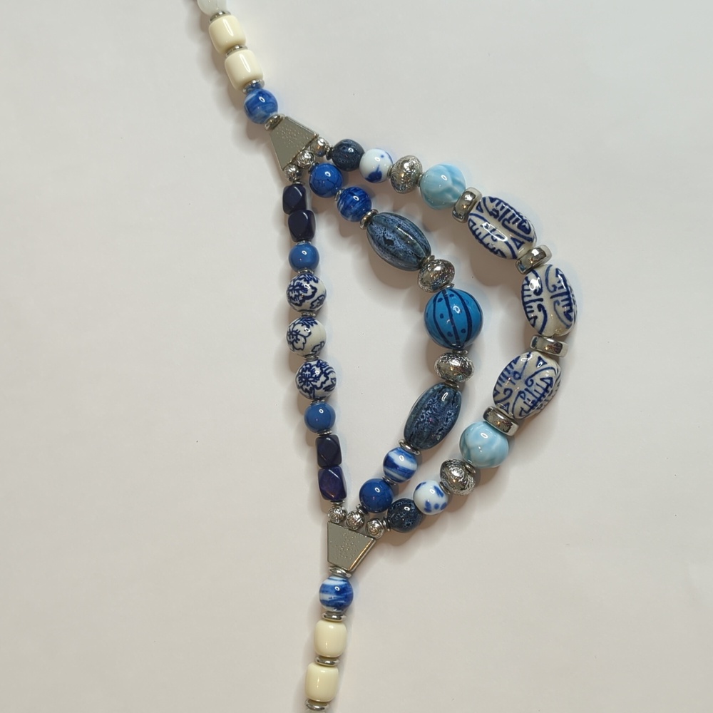 Handcrafted Blue Bead Statement Necklace - Picture 11 of 13